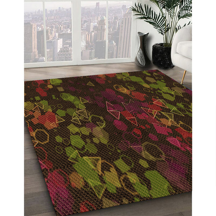 Patterned Dark Bronze Brown Rug in Family Room, pat2793org
