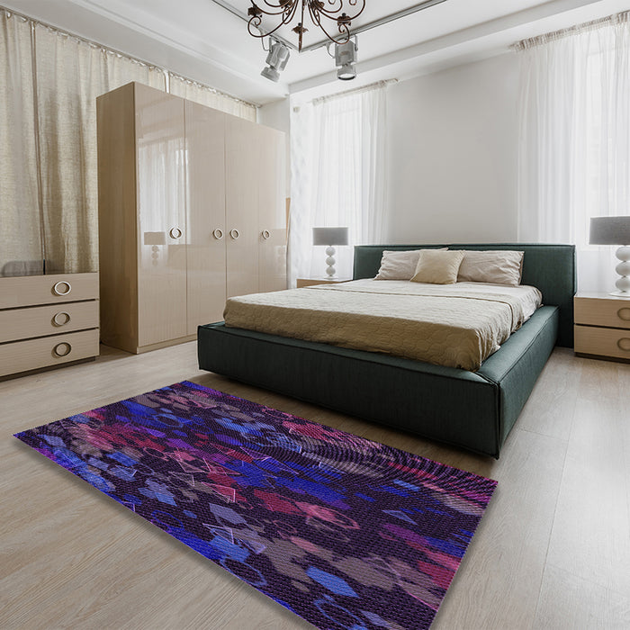Patterned Deep Purple Rug in a Bedroom, pat2793pur