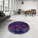 Round Patterned Deep Purple Rug in a Office, pat2793pur