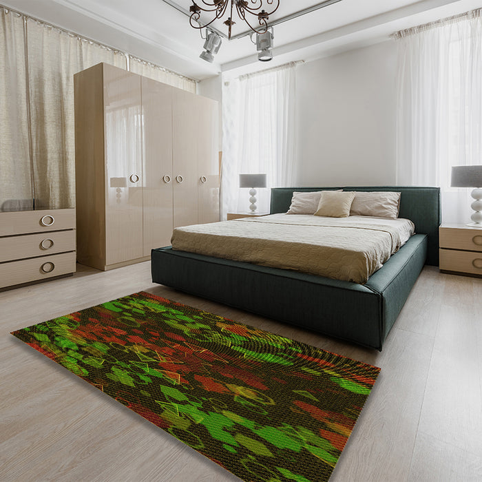 Patterned Black Brown Rug in a Bedroom, pat2793yw