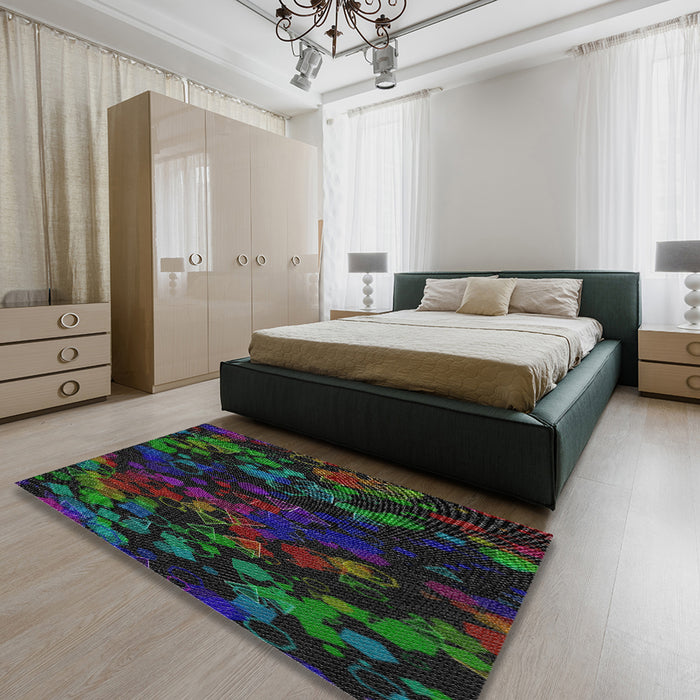 Patterned Mid Gray Novelty Rug in a Bedroom, pat2793