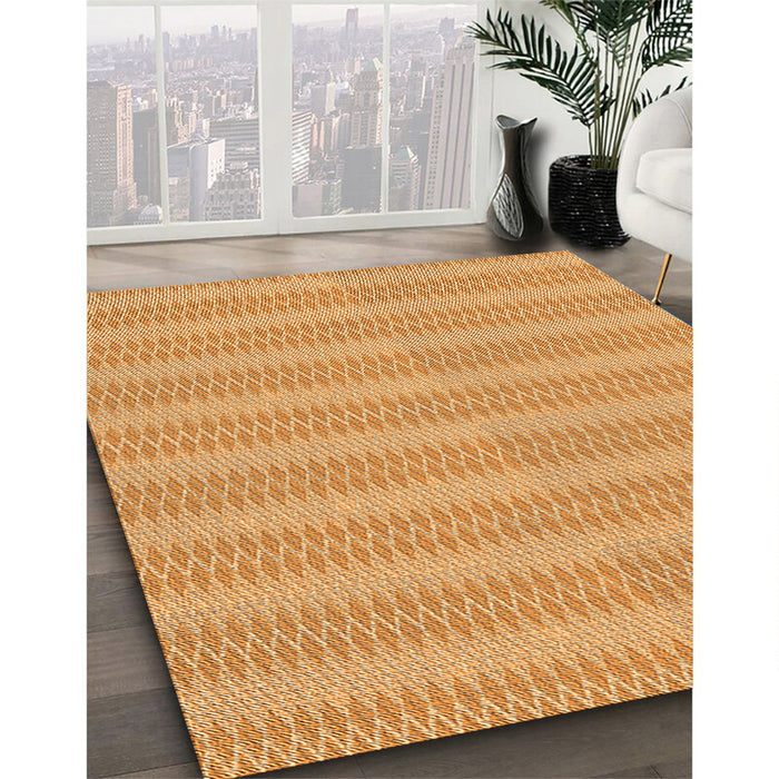 Patterned Neon Orange Rug in Family Room, pat2796org
