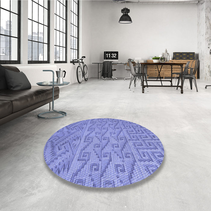Round Patterned Denim Blue Rug in a Office, pat2797blu