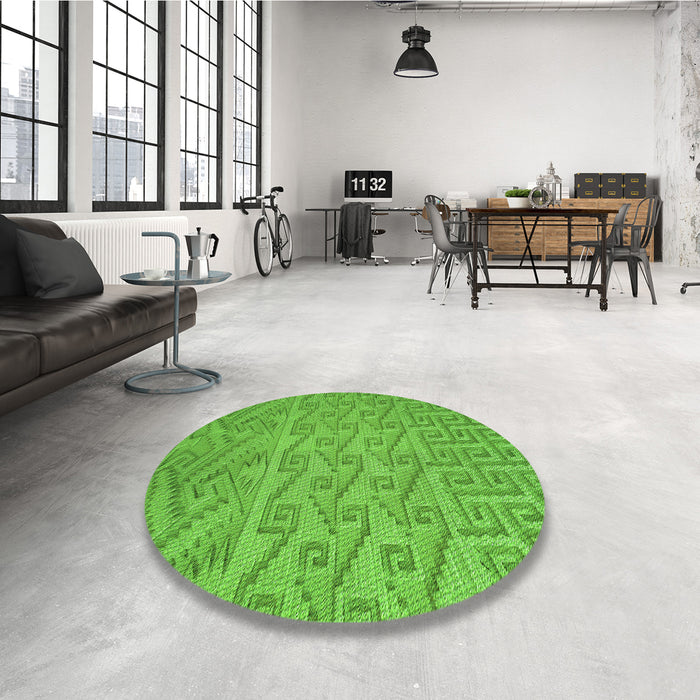 Round Patterned Dark Lime Green Rug in a Office, pat2797grn