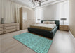 Patterned Sea Green Rug in a Bedroom, pat2797lblu