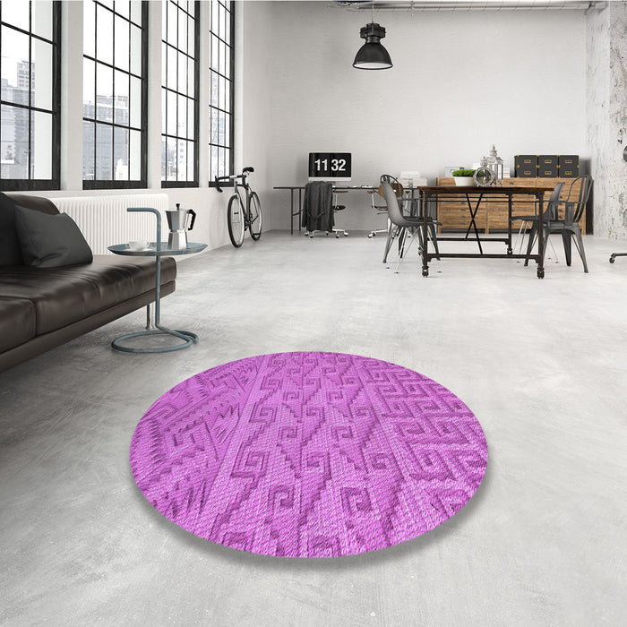 Round Patterned Bright Neon Pink Purple Rug in a Office, pat2797pur