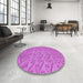 Round Patterned Bright Neon Pink Purple Rug in a Office, pat2797pur