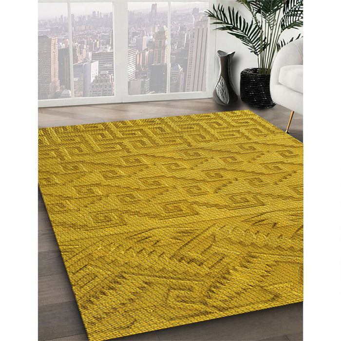 Patterned Deep Yellow Rug in Family Room, pat2797yw