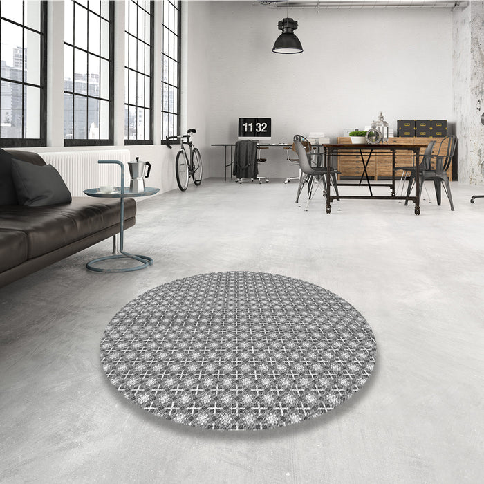 Round Patterned Silver Gray Rug in a Office, pat2798gry