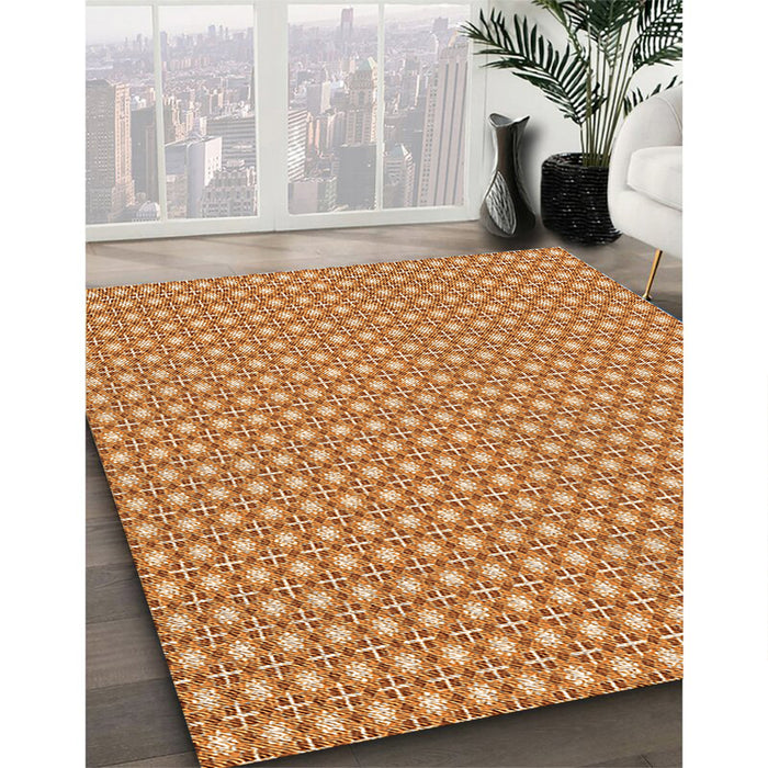Patterned Yellow Orange Rug in Family Room, pat2798org