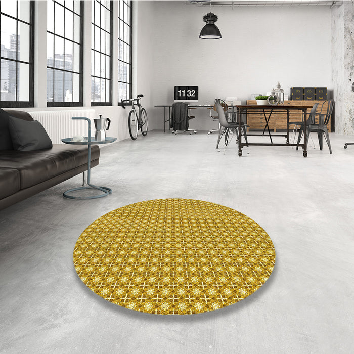 Round Patterned Bright Gold Yellow Rug in a Office, pat2798yw