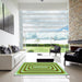 Square Patterned Olive Green Rug in a Living Room, pat2799grn