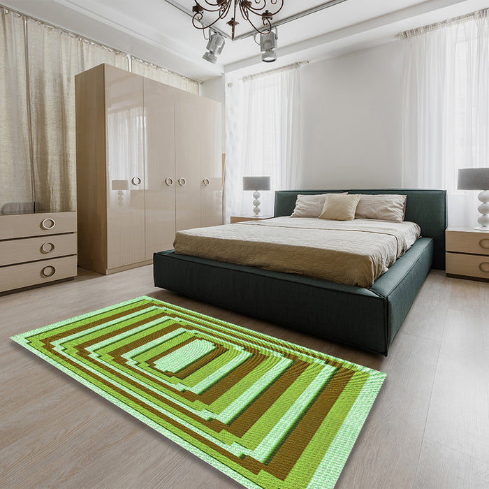 Patterned Olive Green Rug in a Bedroom, pat2799grn