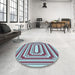 Round Patterned Blue Rug in a Office, pat2799lblu