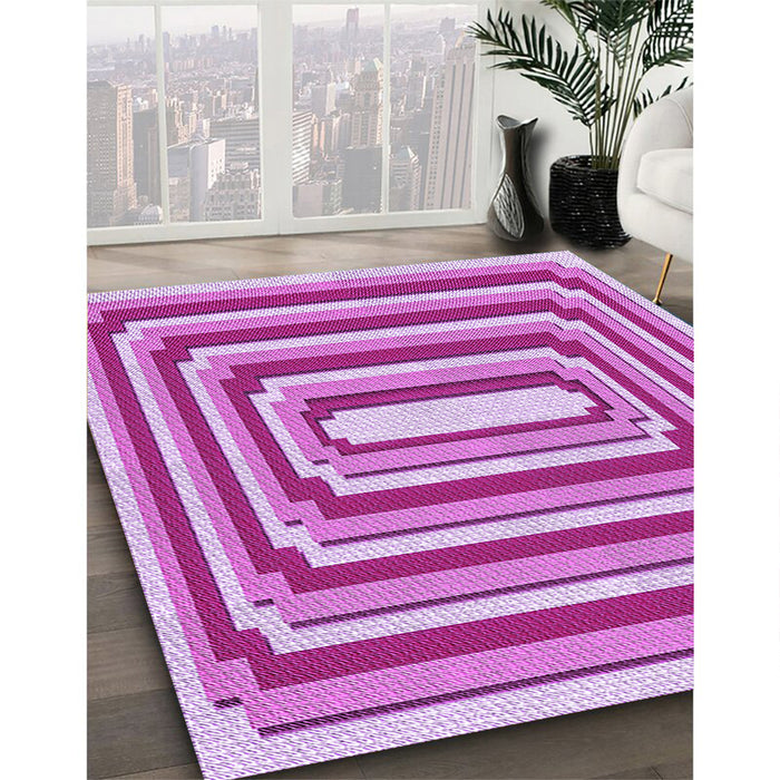 Machine Washable Transitional Neon Pink Rug in a Family Room, wshpat2799pur