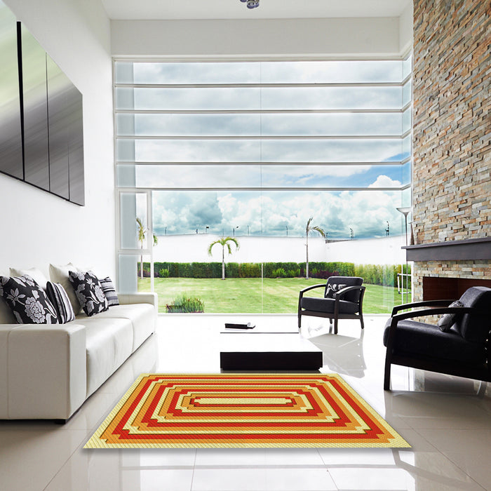 Square Patterned Bold Yellow Rug in a Living Room, pat2799yw