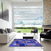 Square Patterned Medium Slate Blue Rug in a Living Room, pat28blu