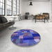 Round Patterned Medium Slate Blue Rug in a Office, pat28blu