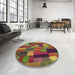 Round Patterned Dark Golden Brown Rug in a Office, pat28brn