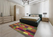 Patterned Dark Golden Brown Rug in a Bedroom, pat28brn