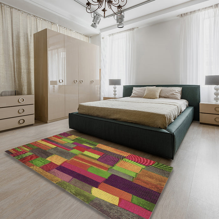 Patterned Dark Golden Brown Rug in a Bedroom, pat28brn