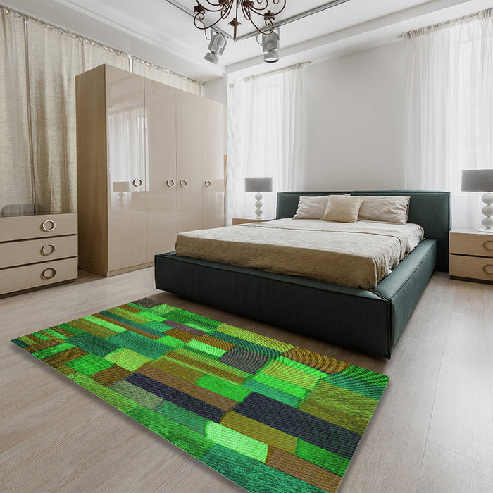 Patterned Army Green Rug in a Bedroom, pat28grn