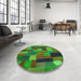 Round Patterned Army Green Rug in a Office, pat28grn