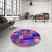 Round Patterned Dark Magenta Purple Rug in a Office, pat28pur