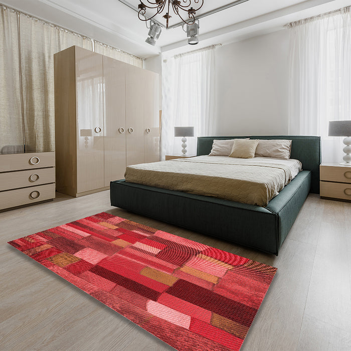 Patterned Red Rug in a Bedroom, pat28rd