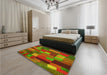 Patterned Dark Yellow Green Rug in a Bedroom, pat28yw