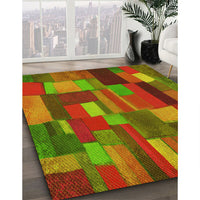 Patterned Dark Yellow Green Rug, pat28yw