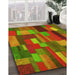 Patterned Dark Yellow Green Rug in Family Room, pat28yw