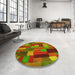 Round Patterned Dark Yellow Green Rug in a Office, pat28yw