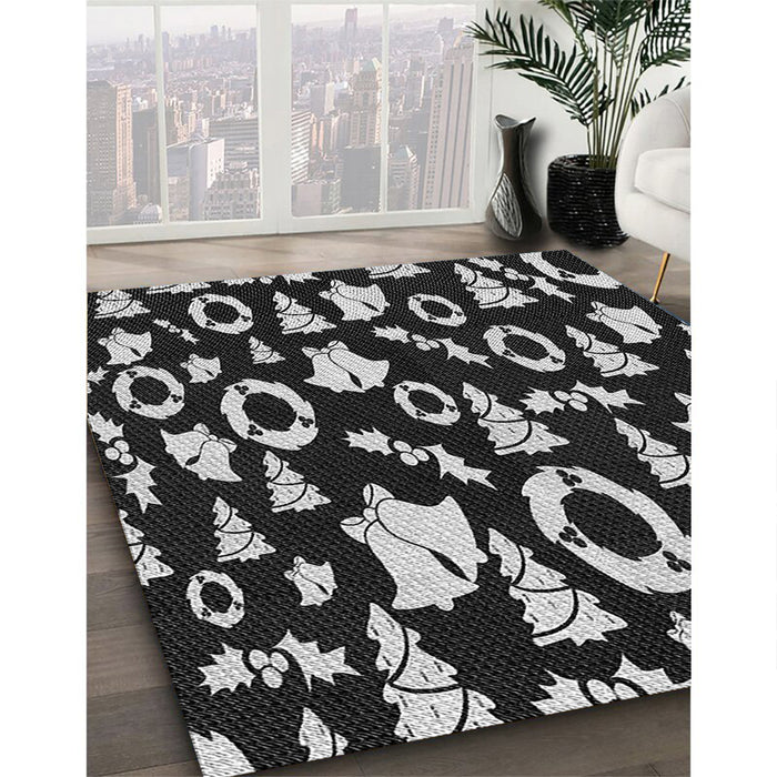 Patterned Black Rug in Family Room, pat280gry