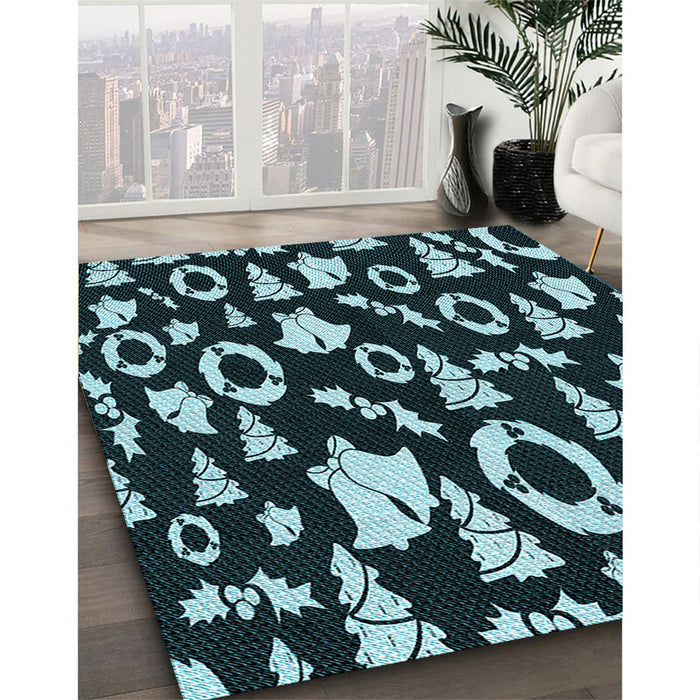 Machine Washable Transitional Deep Teal Green Rug in a Family Room, wshpat280lblu