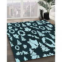 Patterned Deep Teal Green Rug, pat280lblu