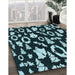 Patterned Deep Teal Green Rug in Family Room, pat280lblu