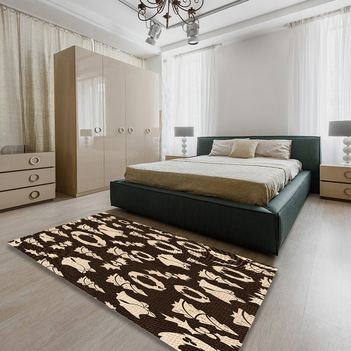 Patterned Light Copper Gold Rug in a Bedroom, pat280org