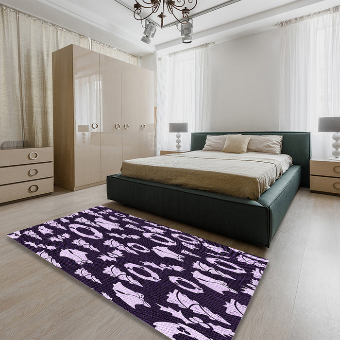Patterned Deep Purple Rug in a Bedroom, pat280pur