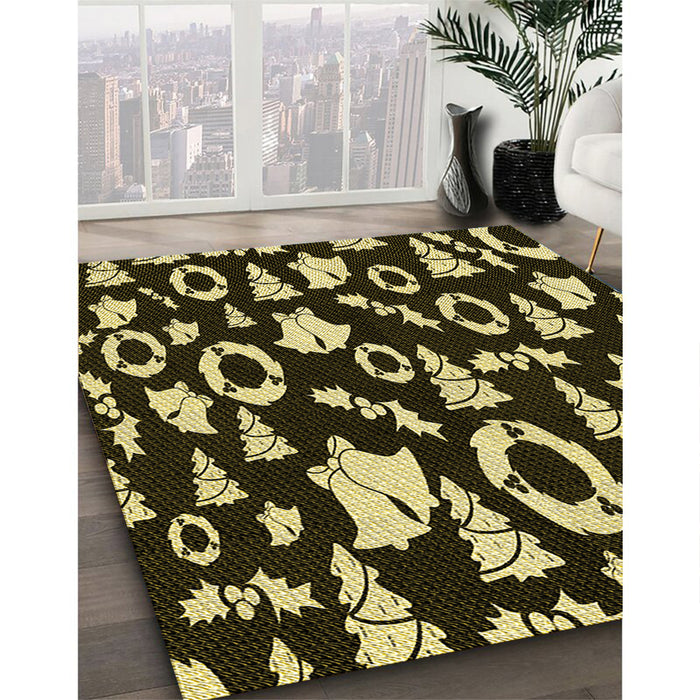 Patterned Metallic Gold Rug in Family Room, pat280yw