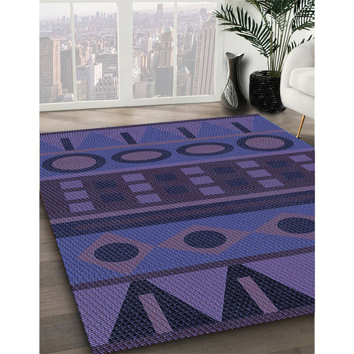 Patterned Slate Blue Rug in Family Room, pat2800blu