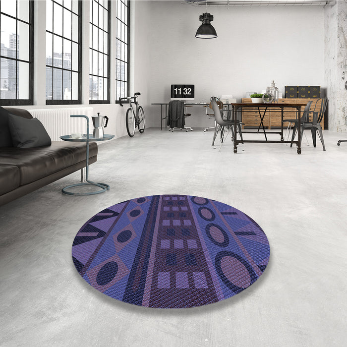 Round Patterned Slate Blue Rug in a Office, pat2800blu