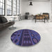 Round Patterned Slate Blue Rug in a Office, pat2800blu
