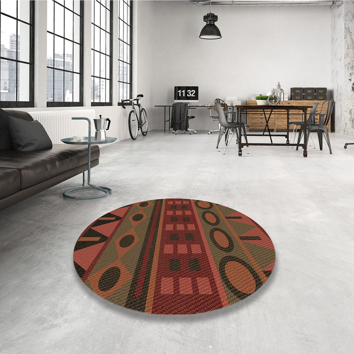 Round Patterned Saddle Brown Rug in a Office, pat2800brn