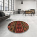 Round Patterned Saddle Brown Rug in a Office, pat2800brn