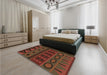 Patterned Saddle Brown Rug in a Bedroom, pat2800brn