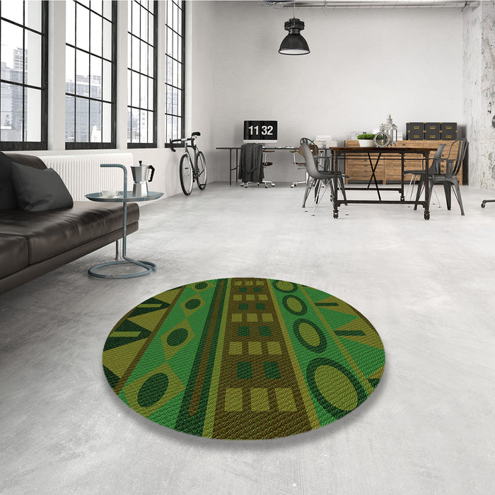 Round Patterned Dark Lime Green Rug in a Office, pat2800grn