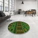 Round Patterned Dark Lime Green Rug in a Office, pat2800grn
