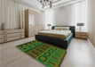 Patterned Dark Lime Green Rug in a Bedroom, pat2800grn