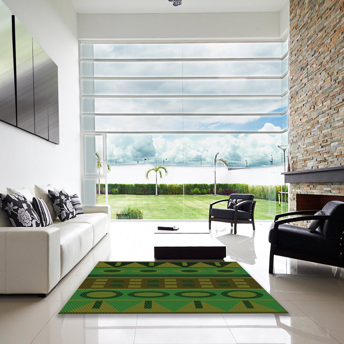 Square Patterned Dark Lime Green Rug in a Living Room, pat2800grn